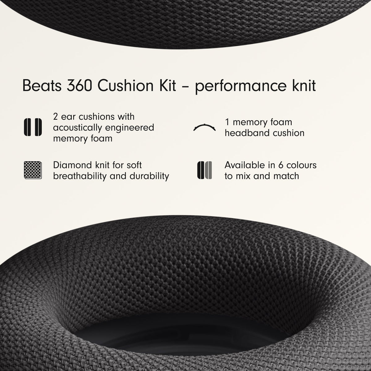 Beats 360 Cushion Kit – Black Performance Knit Cushions for Ear Cups and Headband