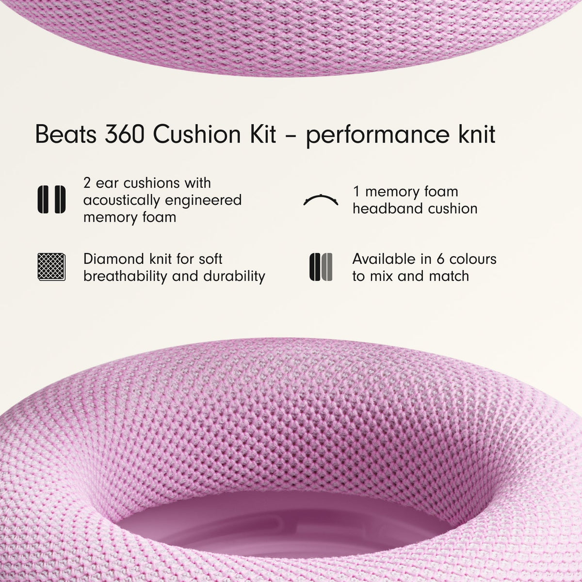 Beats 360 Cushion Kit – Pink Performance Knit Cushions for Ear Cups and Headband