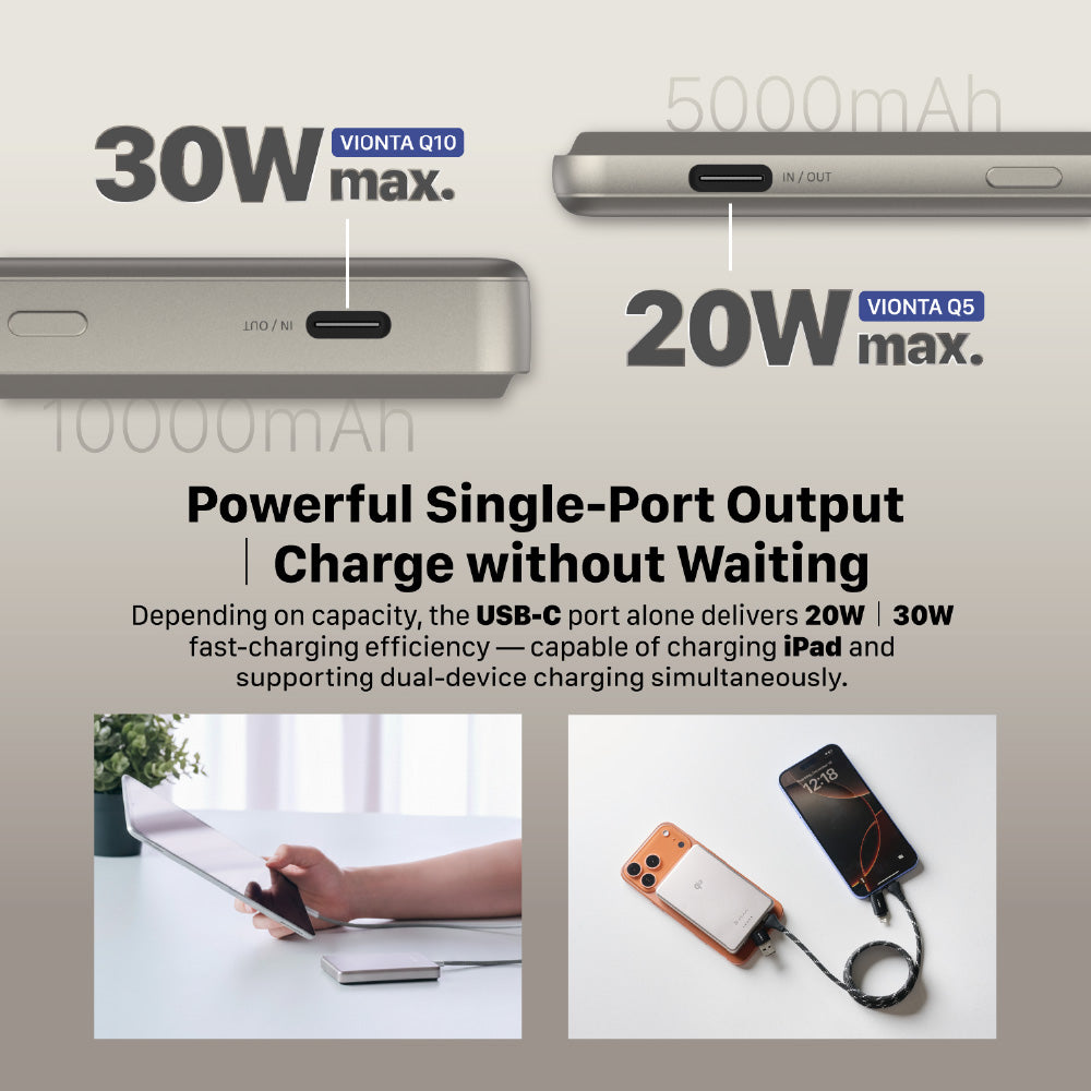 VIONTA Q10-Qi2 Ultra-Slim Power Bank - Titanium