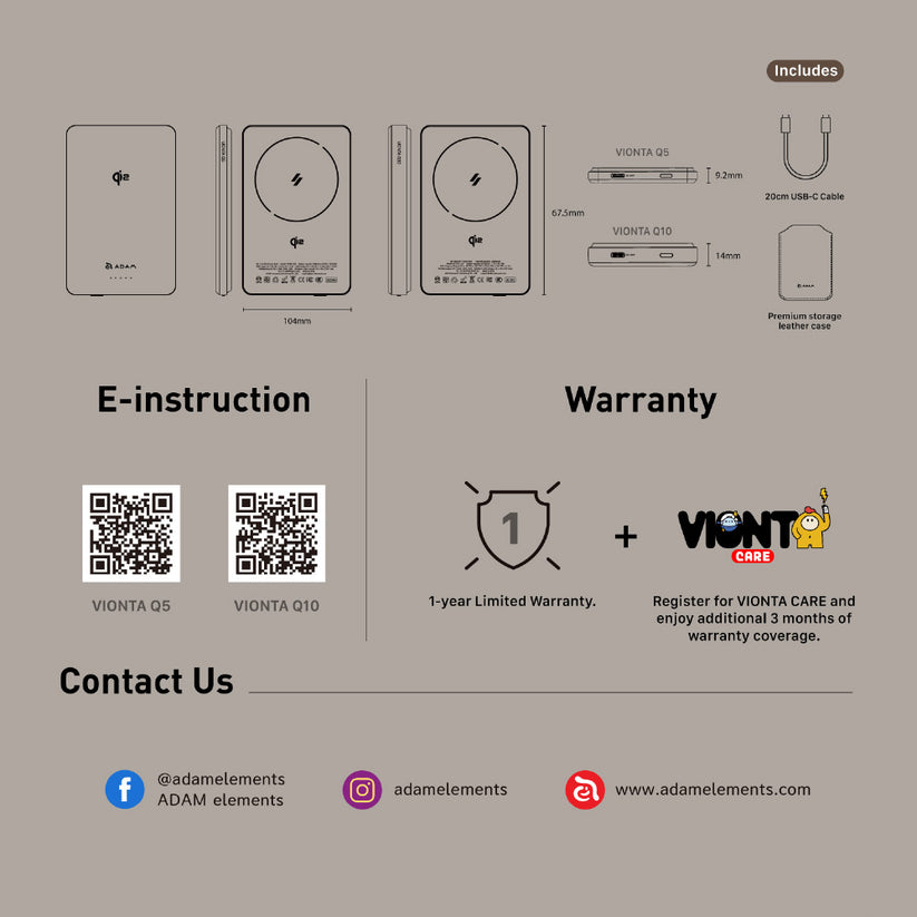 VIONTA Q10-Qi2 Ultra-Slim Power Bank - Titanium