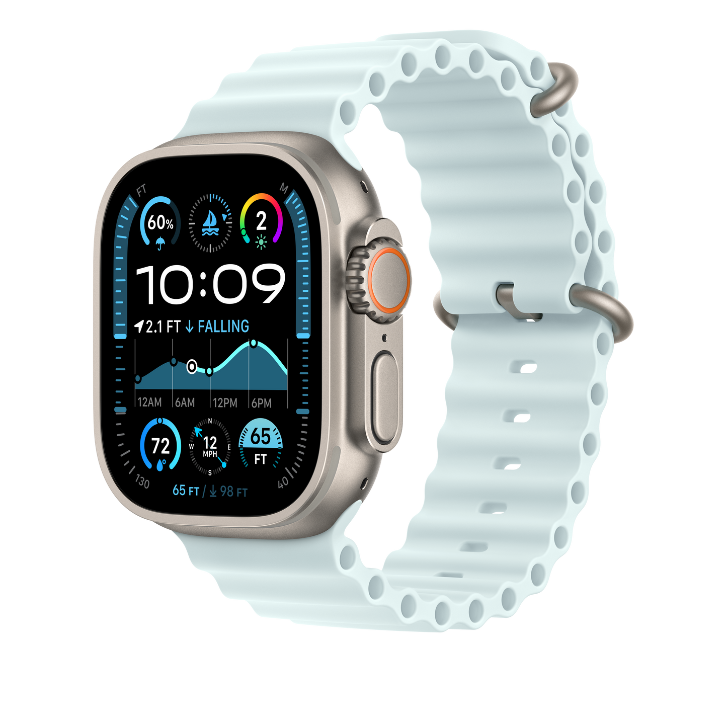 49mm Ice Blue Ocean Band Extension - Natural Titanium Finish