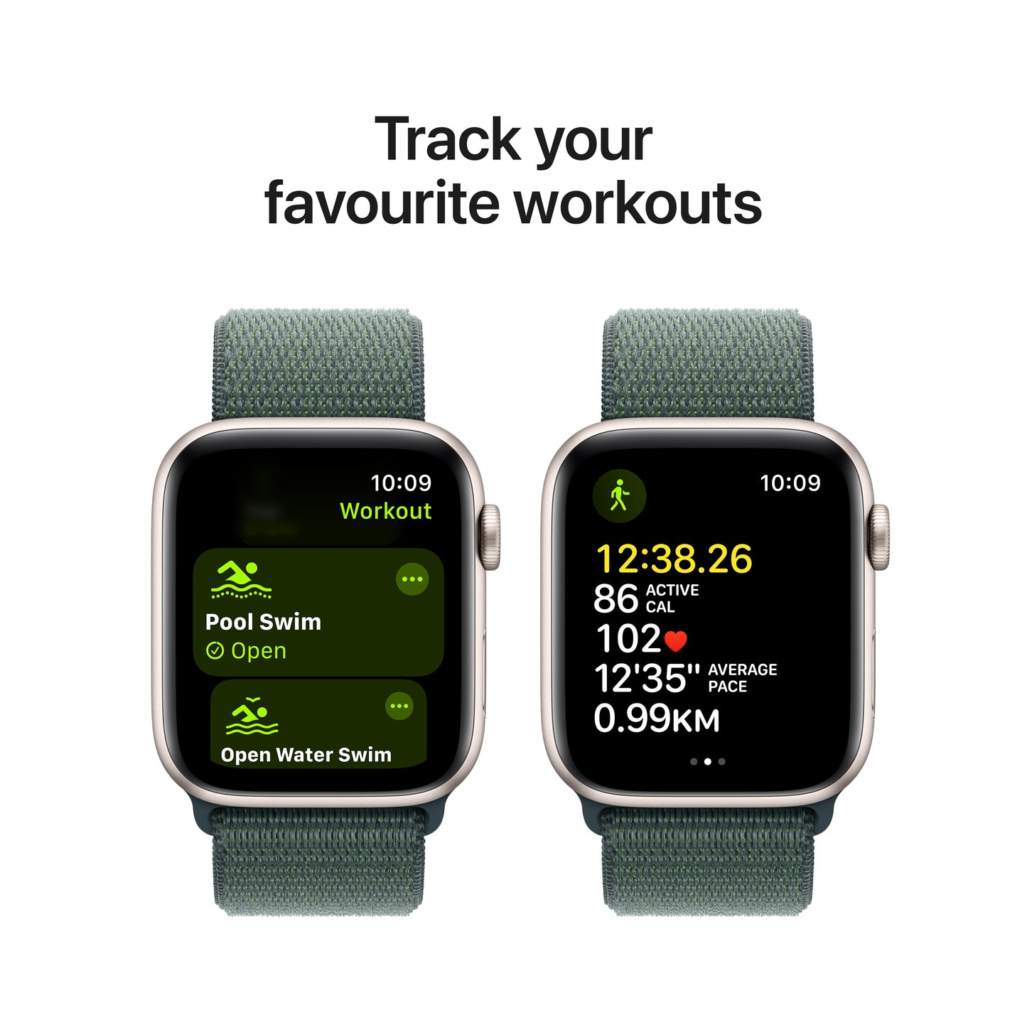 Apple Watch SE GPS + Cellular 44mm Starlight Aluminium Case with Lake Green Sport Loop