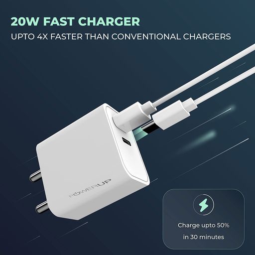 Powerup Max Charge  20W USB Type-C Ultra Smart Wall Charger  - White