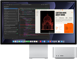 Studio Display XDR, screen shows document in process in Claude Agent in XCode, Mac Studio, front view