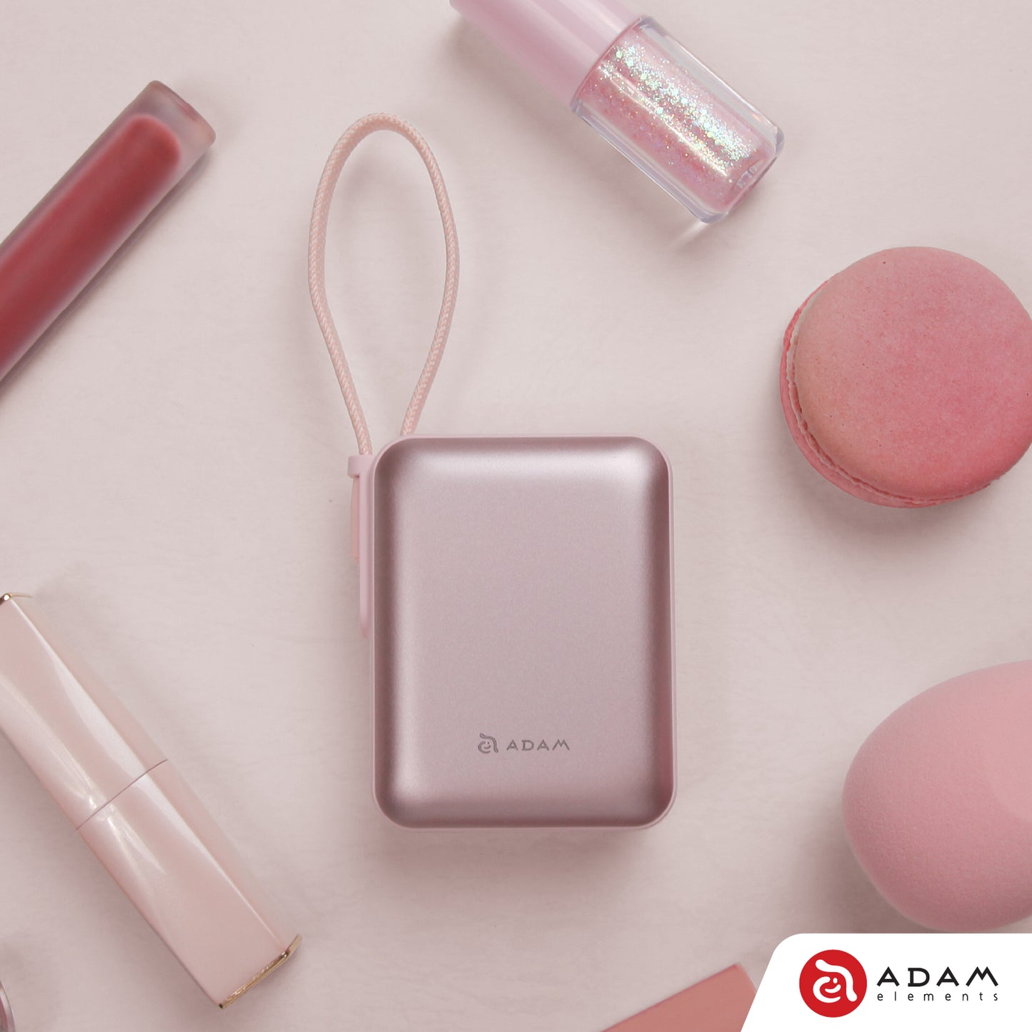 VIONTA Q - Ultra-Compact Power Bank with Built-in Cable - Pink