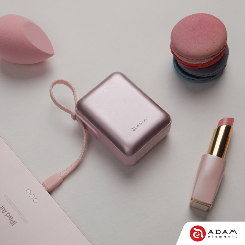 VIONTA Q - Ultra-Compact Power Bank with Built-in Cable - Pink