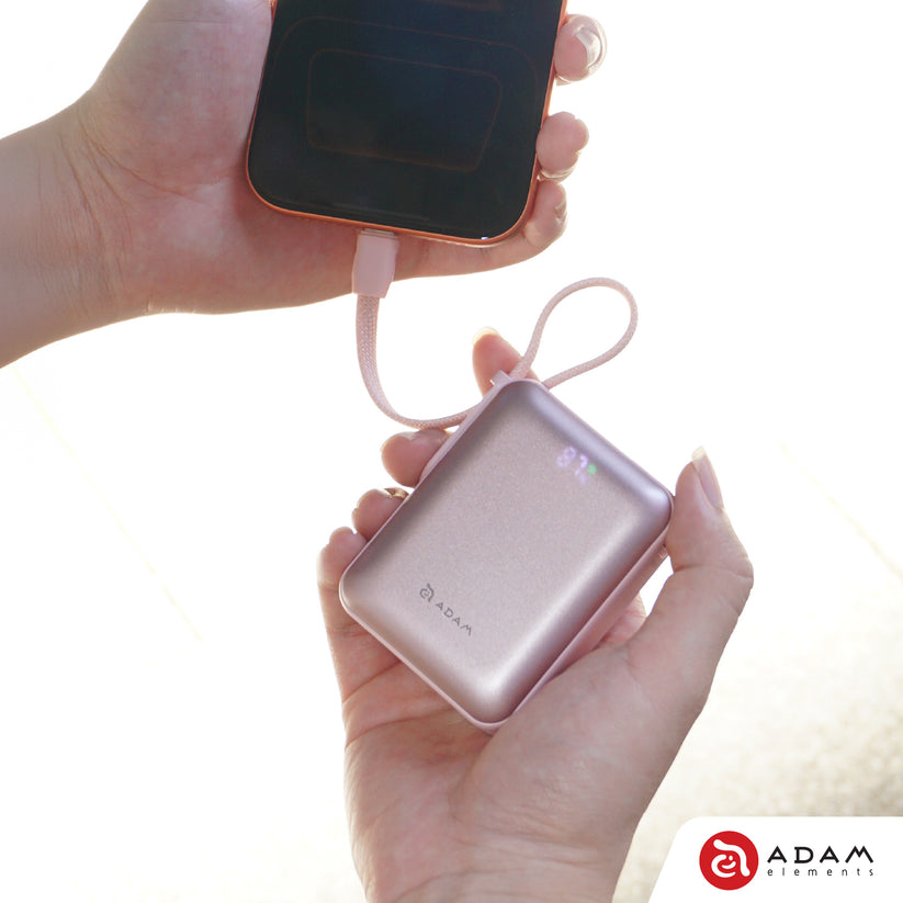VIONTA Q - Ultra-Compact Power Bank with Built-in Cable - Pink