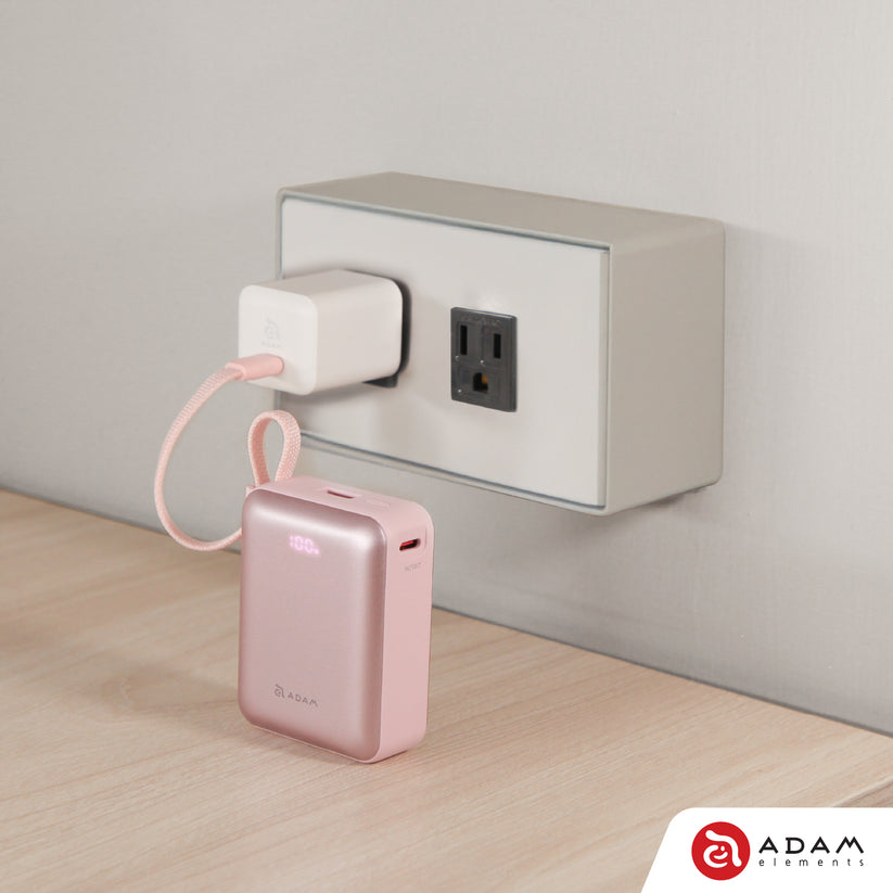 VIONTA Q - Ultra-Compact Power Bank with Built-in Cable - Pink