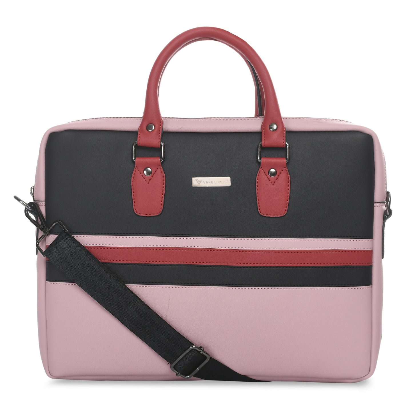 vaku-luxos®-milan-stripey-macbook-sleeve-with-strap-highly-durable-compatilbe-for-13-14-inch-blk-pink-black8905129025489
