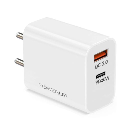 Powerup Max Charge 20W USB Type-C Ultra Smart Wall Charger - White
